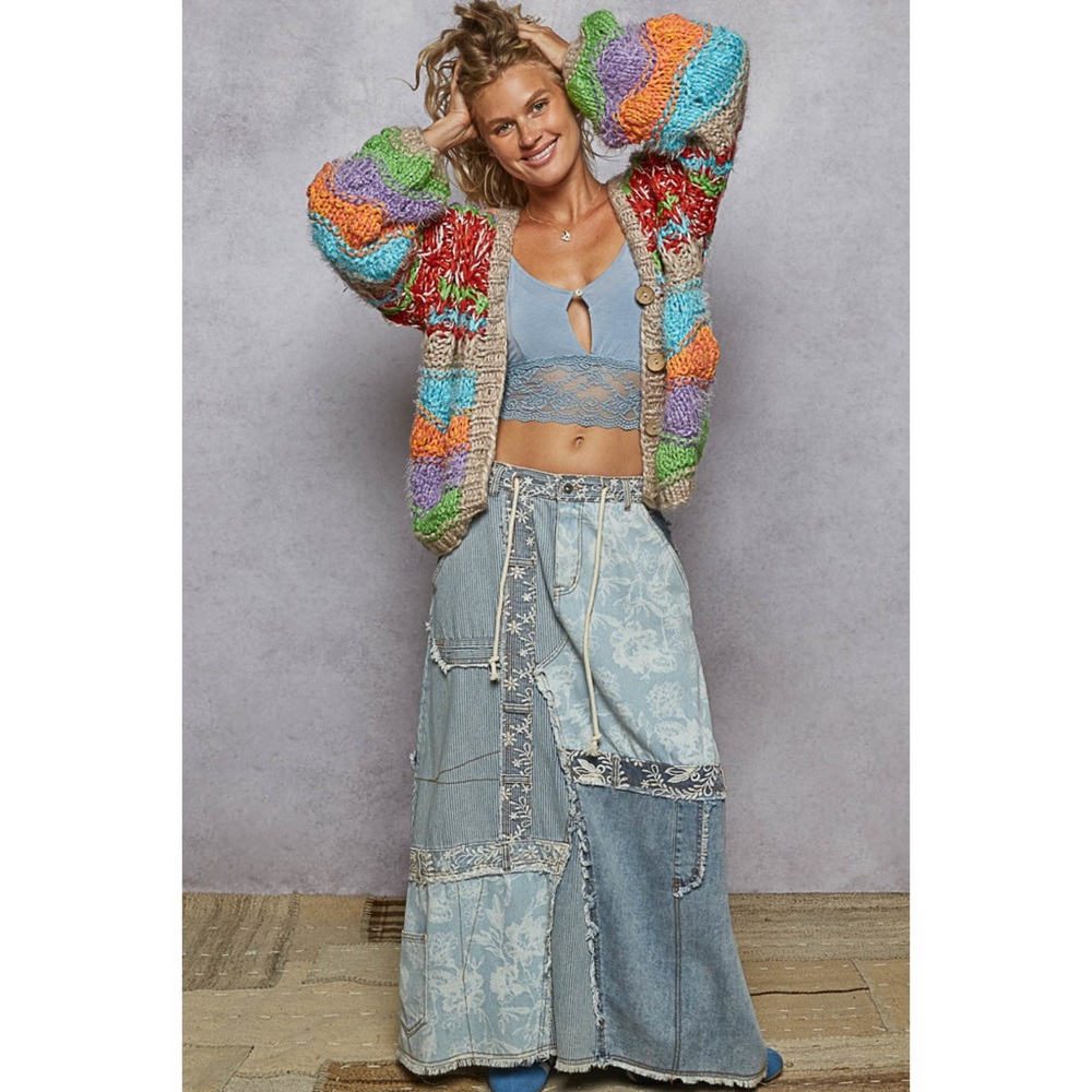 POL Tan Chunky Knit Multicolor Button Front Cardigan - Picture 6 of 6